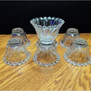 Vintage KIG Indonesia Glass Custard Dessert Bowls scalloped 10 oz set of 7